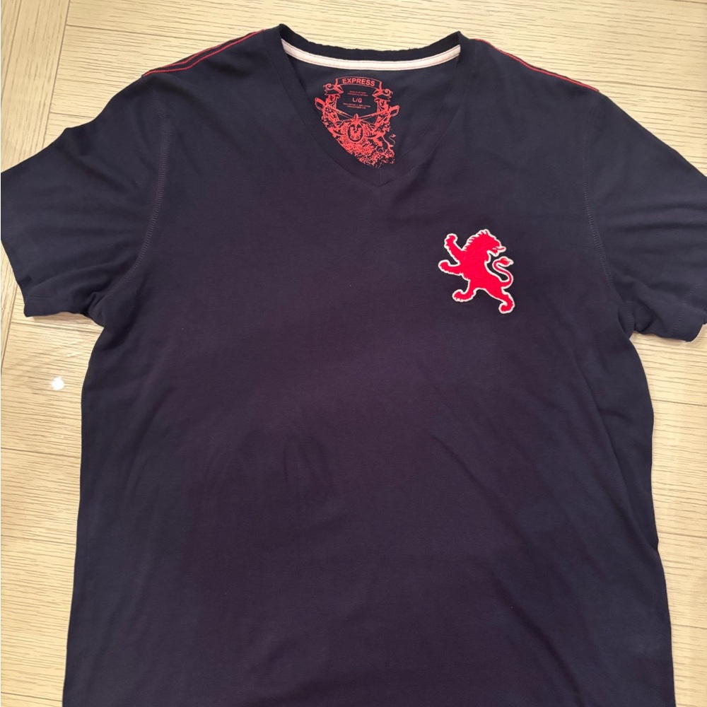 Express Men's Navy T-Shirt with Red Lion Emblem